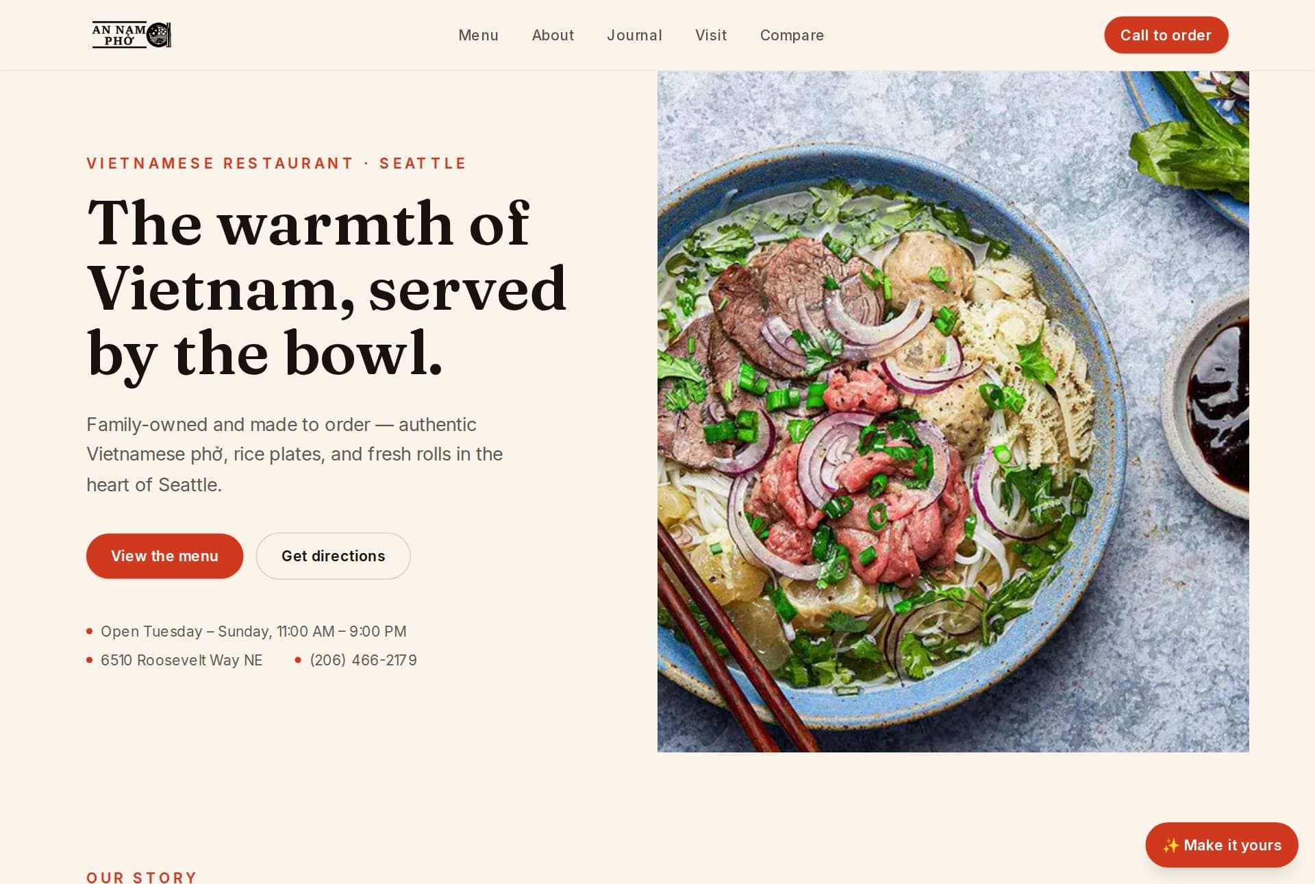 An Nam Phở — a restaurant website we built